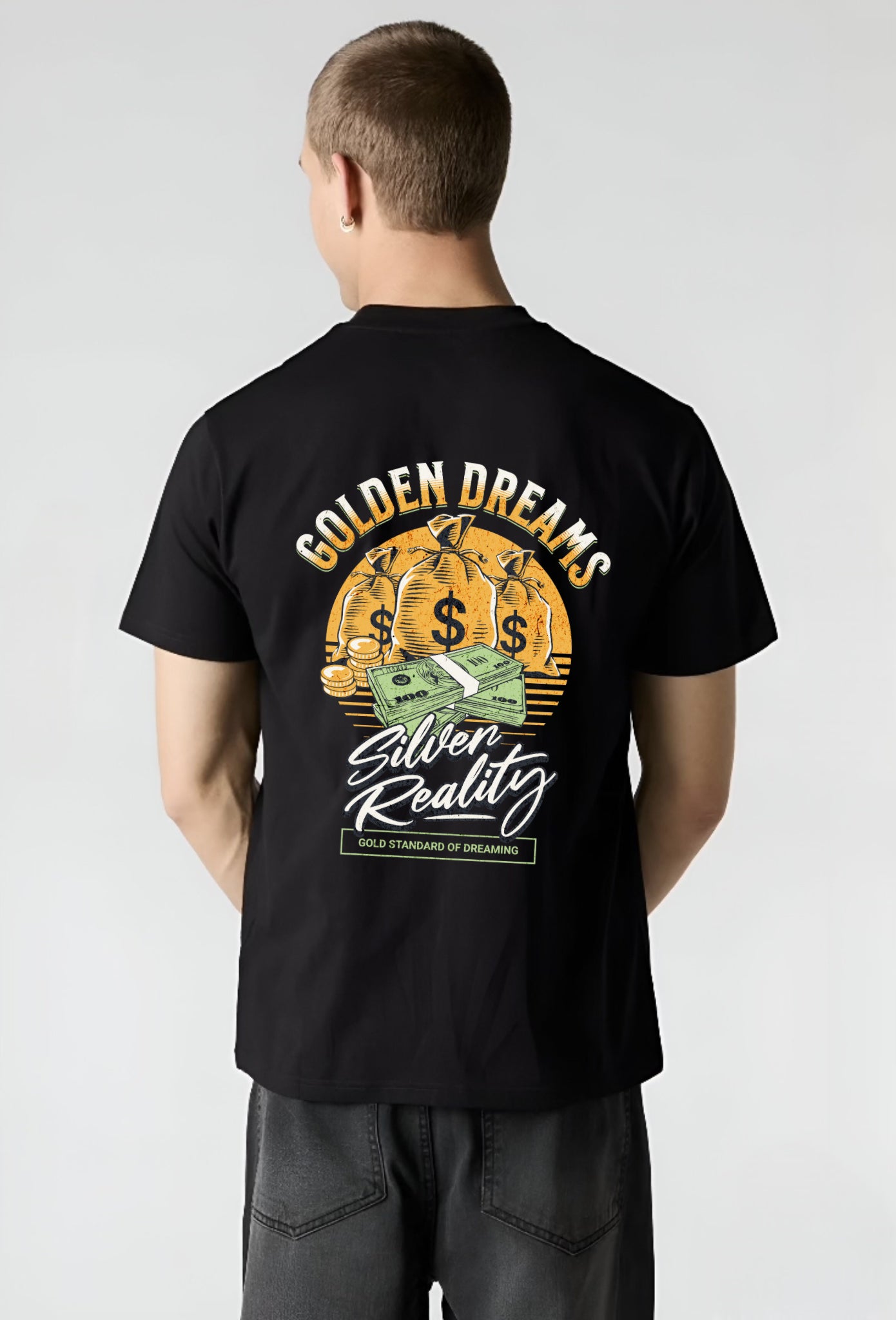 Golden Dreams Men's Regular Fit T-Shirt – Sunset Graphic Black Tee
