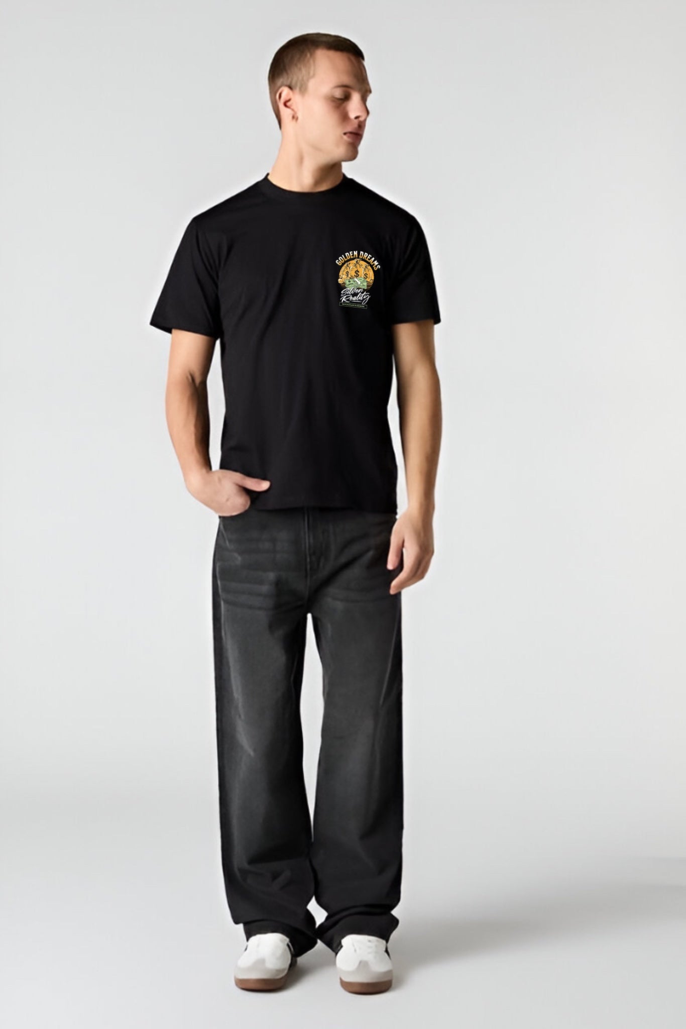 Golden Dreams Men's Regular Fit T-Shirt – Sunset Graphic Black Tee