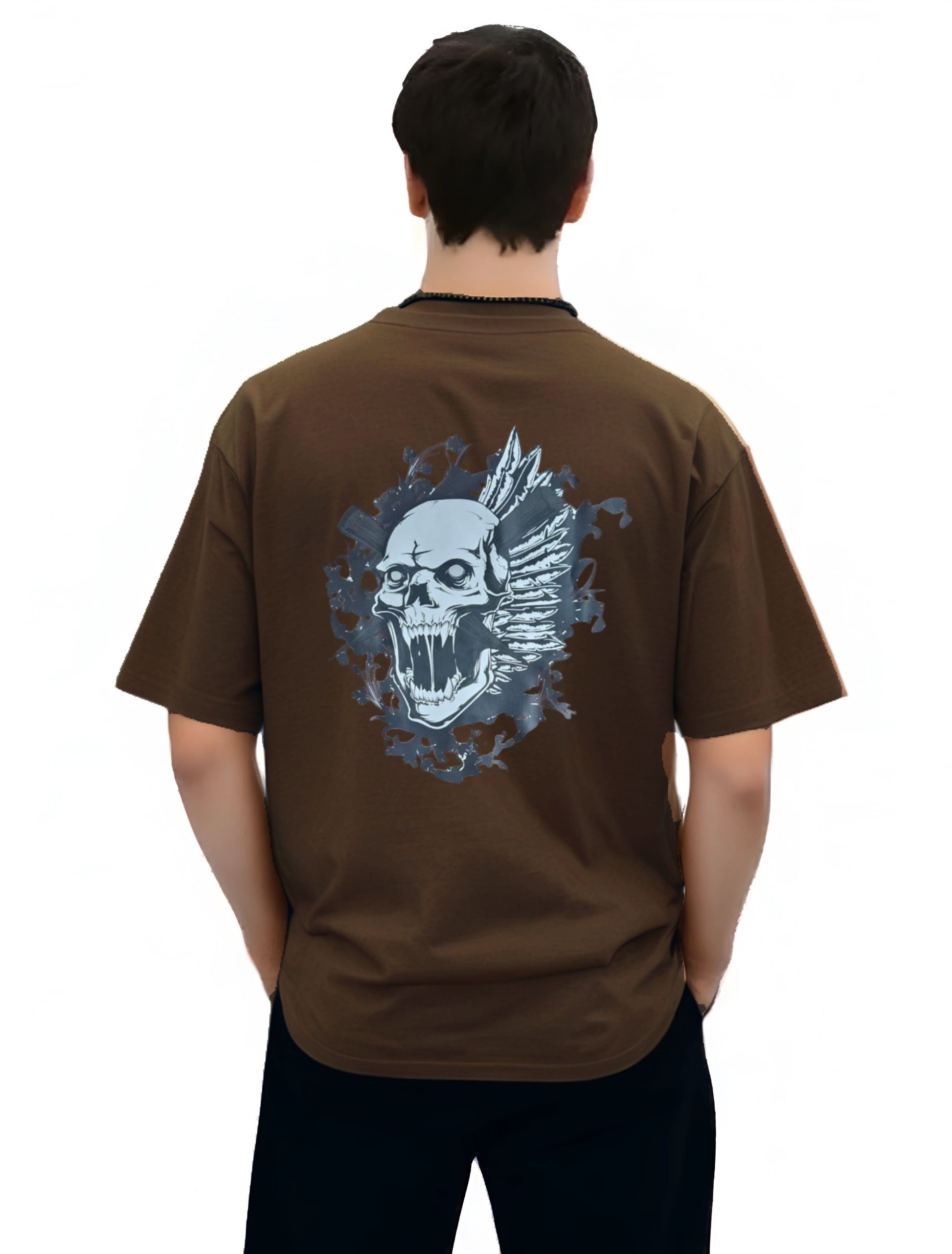 Men’s Oversized Brown Skull Graphic T-Shirt
