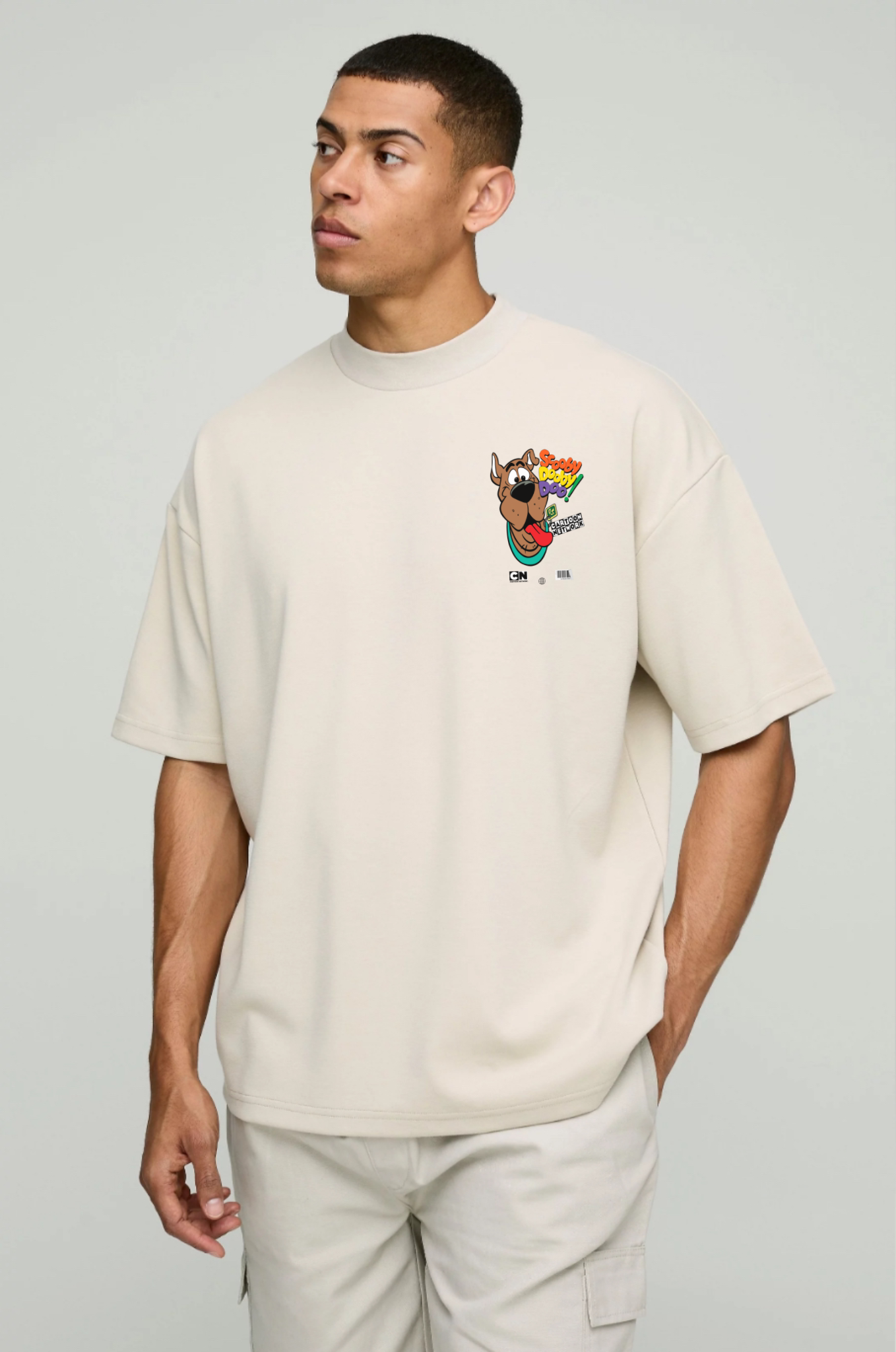 Scooby Dooby Doo Oversized T-Shirt for Men – Cream Cartoon Graphic Tee (Cartoon Network Official)